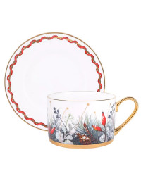 LOMONOSOV IMPERIAL BONE CHINA PORCELAIN TEACUP AND SAUCER IDYLL KALENDA 250 ml/8.5 fl.oz