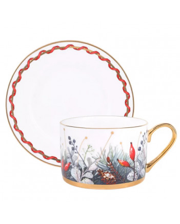 LOMONOSOV IMPERIAL BONE CHINA PORCELAIN TEACUP AND SAUCER IDYLL KALENDA 250 ml/8.5 fl.oz