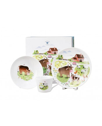 LOMONOSOV IMPERIAL PORCELAIN BABY SET 3PC: CUP, PLATE AND BOWL ON THE FARM
