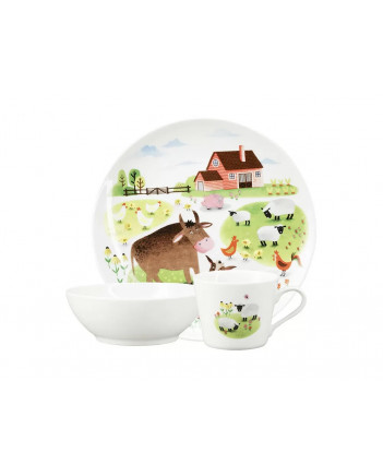 LOMONOSOV IMPERIAL PORCELAIN BABY SET 3PC: CUP, PLATE AND BOWL ON THE FARM