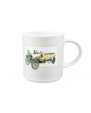 LOMONOSOV IMPERIAL PORCELAIN COFFEE LATTE HOT CHOCOLATE MUG RETRO CARS YELLOW 370 Ml 12.5 Oz