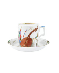LOMONOSOV IMPERIAL PORCELAIN TEACUP AND SAUCER MUSUCAL INSTRUMENTS 220 ML 7.4 OZ