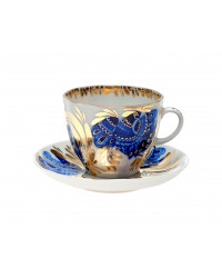 LOMONOSOV IMPERIAL PORCELAIN ESPRESSO COFFEE CUP AND SAUCER GOLDEN GARDEN TULIP 140 ML/4.7 OZ
