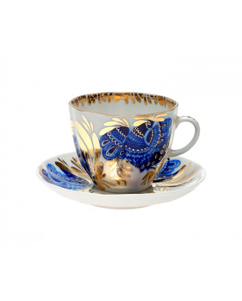 LOMONOSOV IMPERIAL PORCELAIN ESPRESSO COFFEE CUP AND SAUCER GOLDEN GARDEN TULIP 140 ML/4.7 OZ
