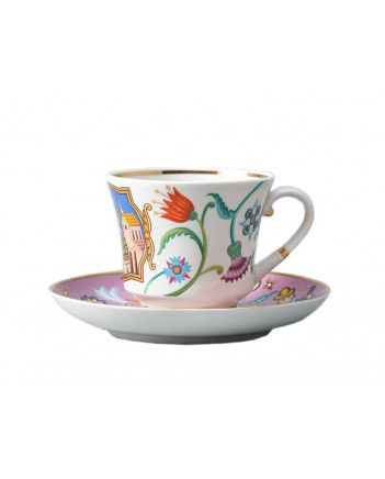 LOMONOSOV IMPERIAL PORCELAIN TEACUP AND SAUCER BANQUET WONDER CITY FOLK DANCE 220 ml 7.4 oz