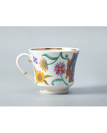 LOMONOSOV IMPERIAL PORCELAIN TEACUP AND SAUCER BANQUET WONDER CITY FOLK DANCE 220 ml 7.4 oz