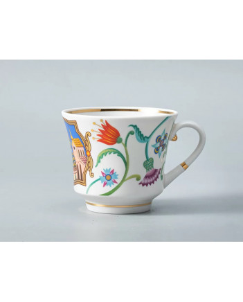 LOMONOSOV IMPERIAL PORCELAIN TEACUP AND SAUCER BANQUET WONDER CITY FOLK DANCE 220 ml 7.4 oz