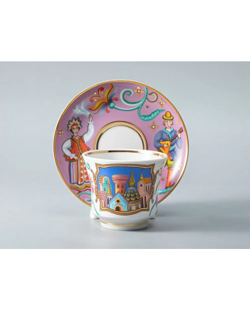 LOMONOSOV IMPERIAL PORCELAIN TEACUP AND SAUCER BANQUET WONDER CITY FOLK DANCE 220 ml 7.4 oz