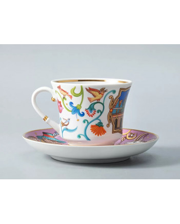 LOMONOSOV IMPERIAL PORCELAIN TEACUP AND SAUCER BANQUET WONDER CITY FAIR  220 ml 7.4 oz