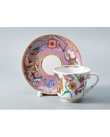 LOMONOSOV IMPERIAL PORCELAIN TEACUP AND SAUCER BANQUET WONDER CITY FAIR  220 ml 7.4 oz