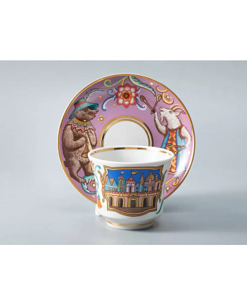 LOMONOSOV IMPERIAL PORCELAIN TEACUP AND SAUCER BANQUET WONDER CITY FAIR  220 ml 7.4 oz
