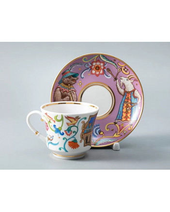 LOMONOSOV IMPERIAL PORCELAIN TEACUP AND SAUCER BANQUET WONDER CITY FAIR  220 ml 7.4 oz