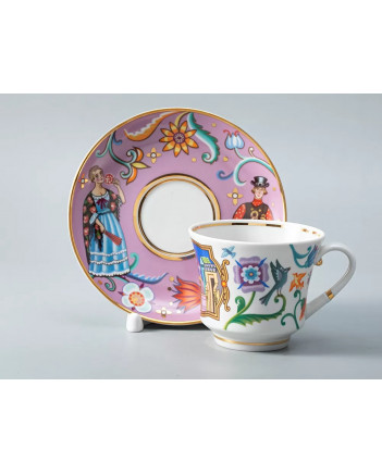LOMONOSOV IMPERIAL PORCELAIN TEACUP AND SAUCER BANQUET WONDER CITY SWEETS & BAGELS 220 ml 7.4 oz
