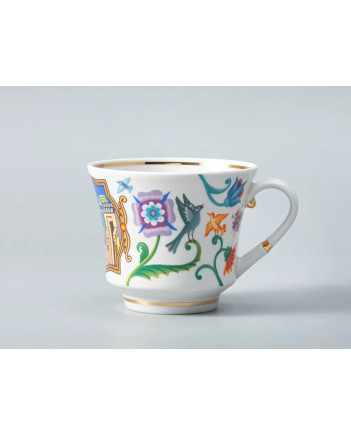 LOMONOSOV IMPERIAL PORCELAIN TEACUP AND SAUCER BANQUET WONDER CITY SWEETS & BAGELS 220 ml 7.4 oz