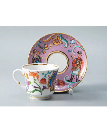 LOMONOSOV IMPERIAL PORCELAIN TEACUP AND SAUCER BANQUET WONDER CITY SWEETS & BAGELS 220 ml 7.4 oz