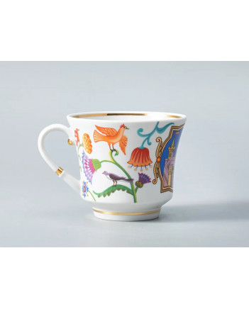 LOMONOSOV IMPERIAL PORCELAIN TEACUP AND SAUCER BANQUET WONDER CITY SWEETS & BAGELS 220 ml 7.4 oz