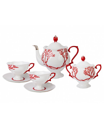 LOMONOSOV IMPERIAL BONE CHINA PORCELAIN TEA SET SERVICE NATASHA CORAL 20 items