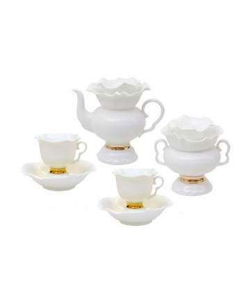 LOMONOSOV IMPERIAL BONE CHINA PORCELAIN TEA SET SERVICE GOLDEN EDGE WHITE FLOWER 14 items