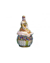 LOMONOSOV IMPERIAL PORCELAIN TREASURE JEWELERY BOX LADY IN GOLDEN PINK DRESS