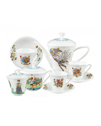 LOMONOSOV IMPERIAL BONE CHINA PORCELAIN TEA SET SERVICE FAIRYTALES 15 ITEMS