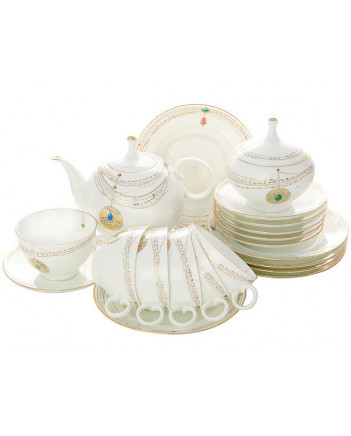 LOMONOSOV IMPERIAL BONE CHINA PORCELAIN TEA SET SERVICE GOLDEN MEDALLION APPLE 20 items