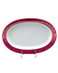 LOMONOSOV IMPERIAL PORCELAIN SERVING PLATTER OVAL HERRING DISH RED NET 28 Cm 11"
