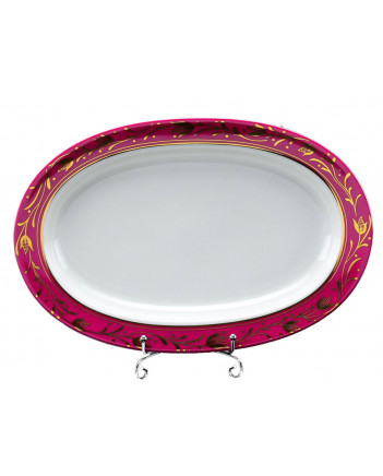 LOMONOSOV IMPERIAL PORCELAIN SERVING PLATTER OVAL HERRING DISH RED NET 28 Cm 11"