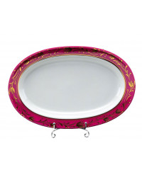 LOMONOSOV IMPERIAL PORCELAIN SERVING PLATTER OVAL HERRING DISH RED NET 25 Cm 9.8"