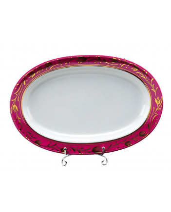LOMONOSOV IMPERIAL PORCELAIN SERVING PLATTER OVAL HERRING DISH RED NET 25 Cm 9.8"