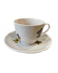 LOMONOSOV IMPERIAL PORCELAIN TEACUP AND SAUCER SAFFRON BUTTERFLIES 230 ML/7.8 OZ