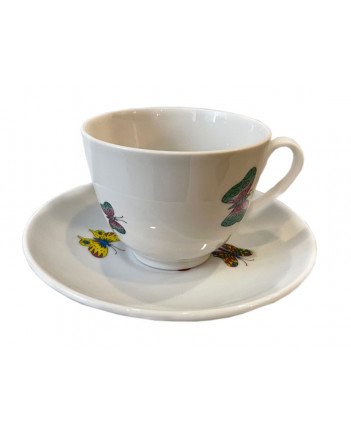 LOMONOSOV IMPERIAL PORCELAIN TEACUP AND SAUCER SAFFRON BUTTERFLIES 230 ML/7.8 OZ