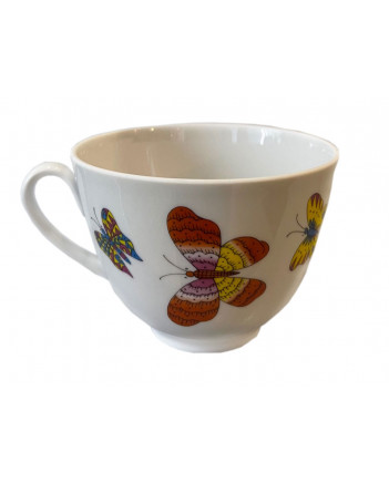 LOMONOSOV IMPERIAL PORCELAIN TEACUP AND SAUCER SAFFRON BUTTERFLIES 230 ML/7.8 OZ