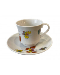 LOMONOSOV IMPERIAL PORCELAIN TEACUP AND SAUCER BANQUET SAFFRON BUTTERFLIES 220 Ml 7.4 Oz