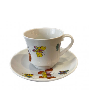 LOMONOSOV IMPERIAL PORCELAIN TEACUP AND SAUCER BANQUET SAFFRON BUTTERFLIES 220 Ml 7.4 Oz