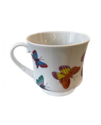 LOMONOSOV IMPERIAL PORCELAIN TEACUP AND SAUCER BANQUET SAFFRON BUTTERFLIES 220 Ml 7.4 Oz
