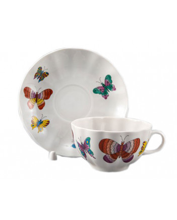LOMONOSOV IMPERIAL PORCELAIN TEACUP AND SAUCER TULIP SAFFRON BUTTERFLIES 220 Ml 7.4 Oz