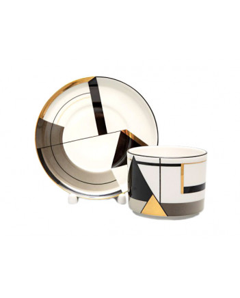 LOMONOSOV IMPERIAL PORCELAIN TEACUP AND SAUCER MONOCHROME #2 295 ml 10 oz