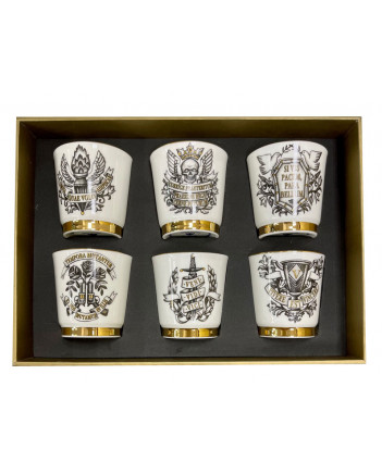 LOMONOSOV IMPERIAL PORCELAIN VODKA 6 SHOT SET IN GIFT BOX FOR STRONG MEN