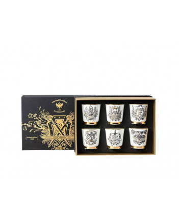 LOMONOSOV IMPERIAL PORCELAIN VODKA 6 SHOT SET IN GIFT BOX FOR STRONG MEN