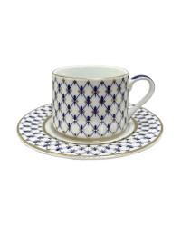 LOMONOSOV IMPERIAL PORCELAIN TEACUP AND SAUCER SOLO COBALT NET MODERN 300 ml/10.1 fl.oz