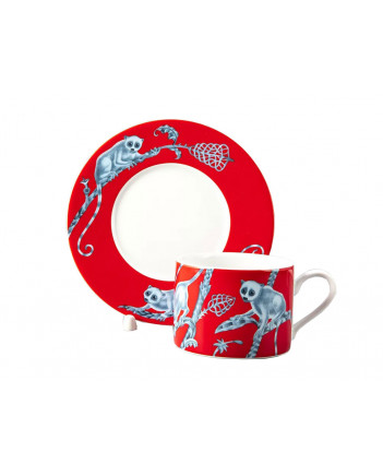LOMONOSOV IMPERIAL PORCELAIN TEACUP AND SAUCER SOLO LEMUR RED 300 ml/10.1 fl.oz
