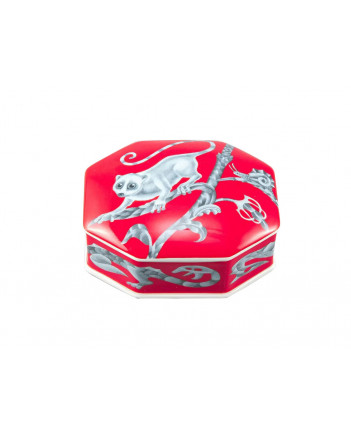 LOMONOSOV IMPERIAL PORCELAIN TREASURE JEWELERY BOX LEMUR RED