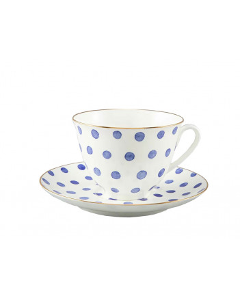 LOMONOSOV IMPERIAL BONE CHINA PORCELAIN TEACUP AND SAUCER SPRING MOOD POLKA DOT 230 ML/7.8 OZ