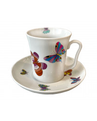 LOMONOSOV IMPERIAL PORCELAIN COFFEE LATTE HOT CHOCOLATE MUG SAFFRON BUTTERFLIES 360 Ml/12.2 Fl.Oz