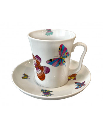 LOMONOSOV IMPERIAL PORCELAIN COFFEE LATTE HOT CHOCOLATE MUG SAFFRON BUTTERFLIES 360 Ml/12.2 Fl.Oz