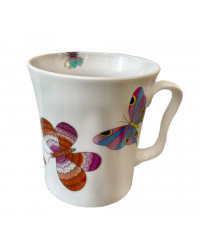 LOMONOSOV IMPERIAL PORCELAIN COFFEE LATTE HOT CHOCOLATE MUG SAFFRON BUTTERFLIES 360 Ml/12.2 Fl.Oz