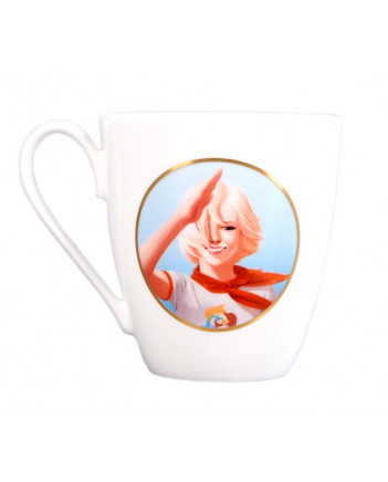LOMONOSOV IMPERIAL BONE CHINA PORCELAIN COFFEE MUG SOVIET PIONEER 450 Ml 15.2 Oz