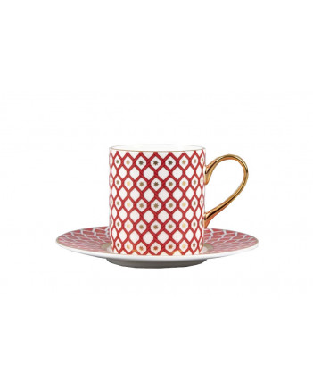LOMONOSOV IMPERIAL BONE CHINA PORCELAIN COFFEE CUP AND SAUCER IDYLL SCARLET v.1 100 Ml/3.4 Fl.Oz