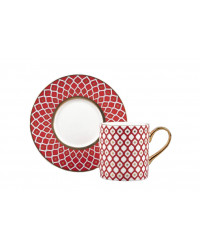 LOMONOSOV IMPERIAL BONE CHINA PORCELAIN COFFEE CUP AND SAUCER IDYLL SCARLET v.1 100 Ml/3.4 Fl.Oz