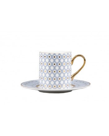 LOMONOSOV IMPERIAL BONE CHINA PORCELAIN COFFEE CUP AND SAUCER IDYLL AZURE v.1 100 Ml/3.4 Fl.Oz